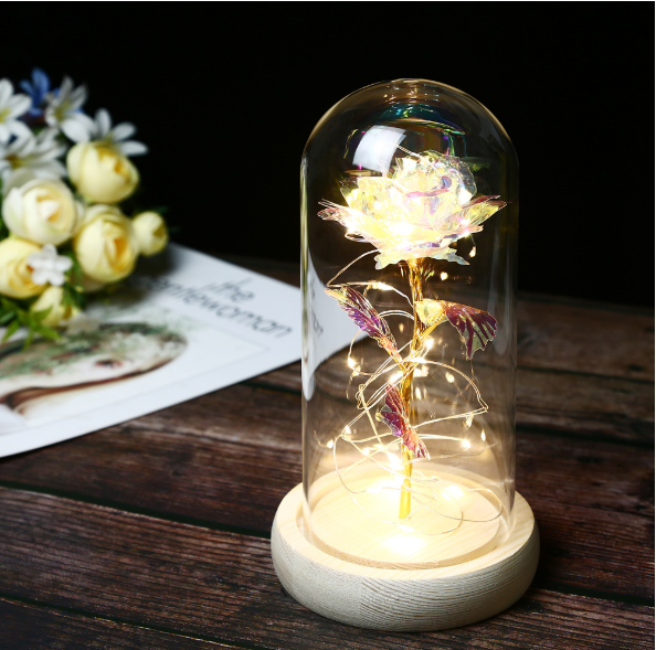 Enchanted Forever Rose Flower In Glass LED Light Home Decoration