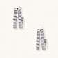 White gold-plated hoop earrings with double row of baguette-cut zirconia stones in geometric ladder design