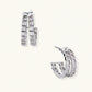 White gold-plated hoop earrings with double row of baguette-cut zirconia stones in geometric ladder design