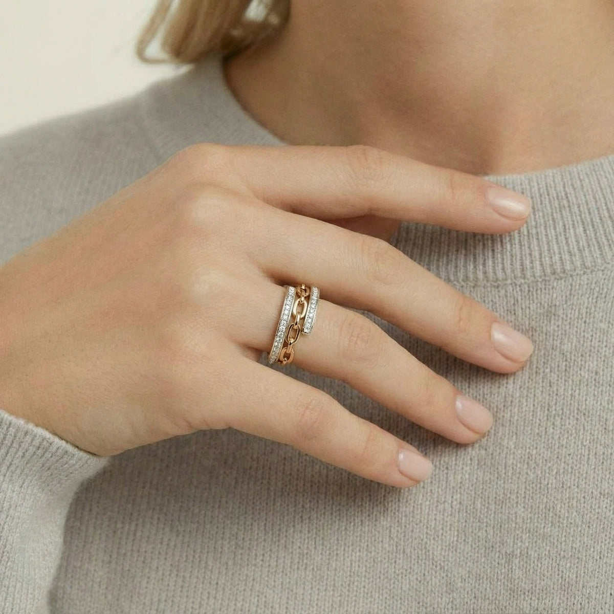 Chain Link Crystal Ring