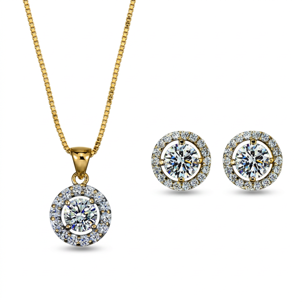 Halo Jewellery Set – Gold or Silver Tone