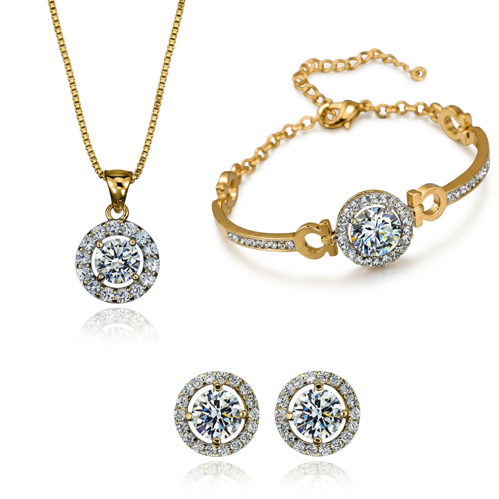 Halo Jewellery Set – Gold or Silver Tone