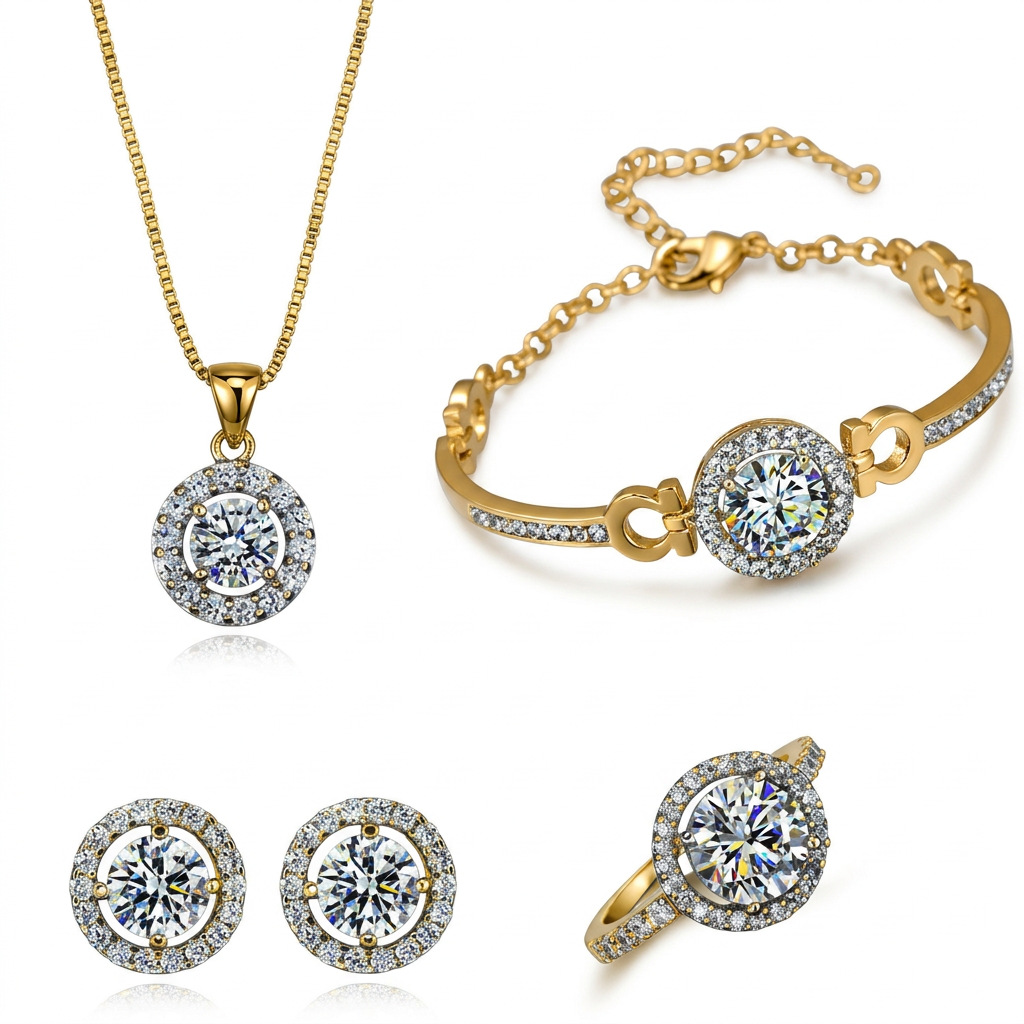 Halo Jewellery Set – Gold or Silver Tone