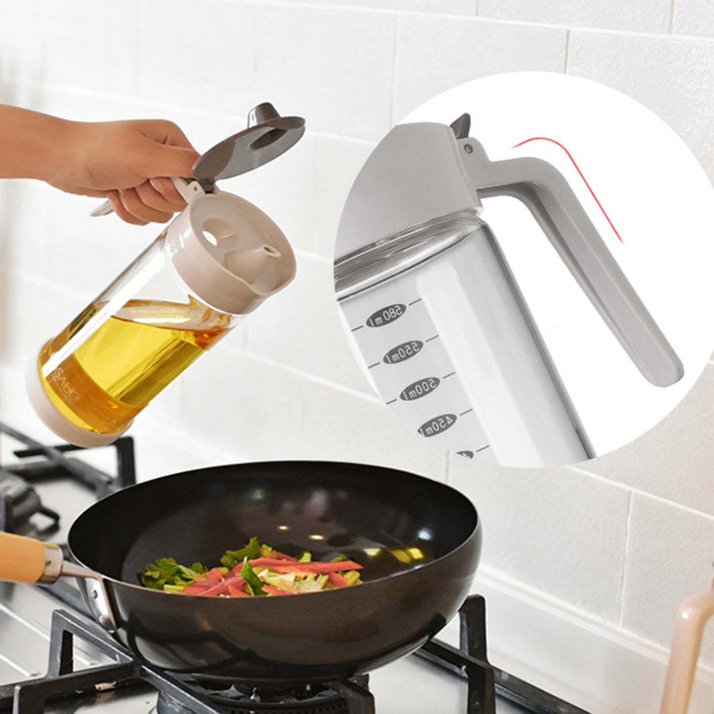 Kitchen Glass Measuring Oil Pourer with Measuring Scale Easy Cleaning Oil Bottle for Soy Sauce Syrup Sesame Oil