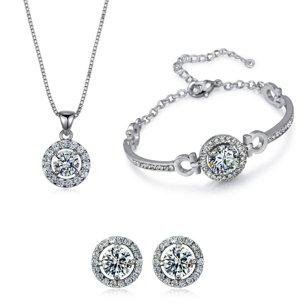 Halo Jewellery Set – Gold or Silver Tone