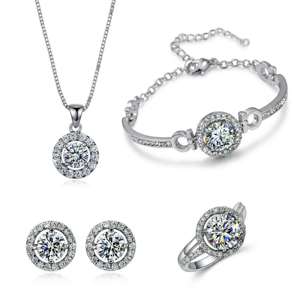 Halo Jewellery Set – Gold or Silver Tone