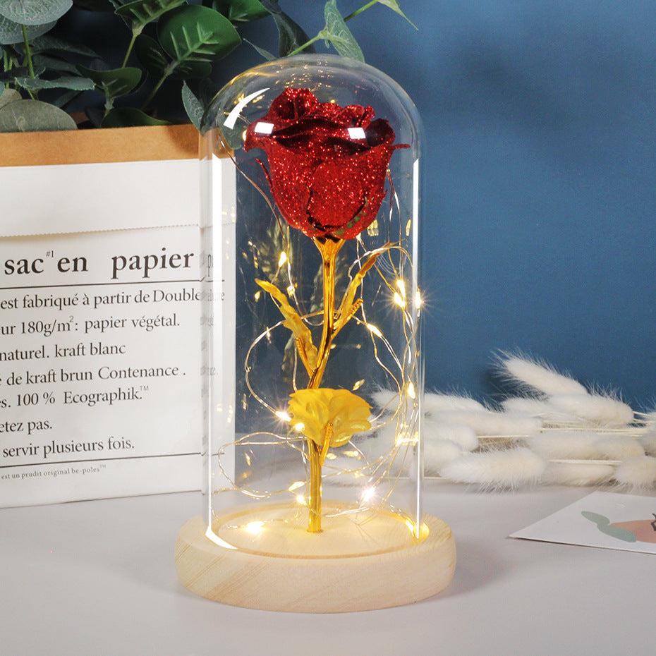 Enchanted Forever Rose Flower In Glass LED Light Home Decoration