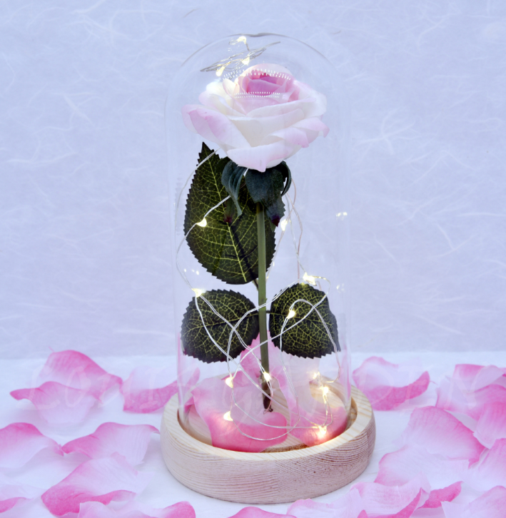 Enchanted Forever Rose Flower In Glass LED Light Home Decoration